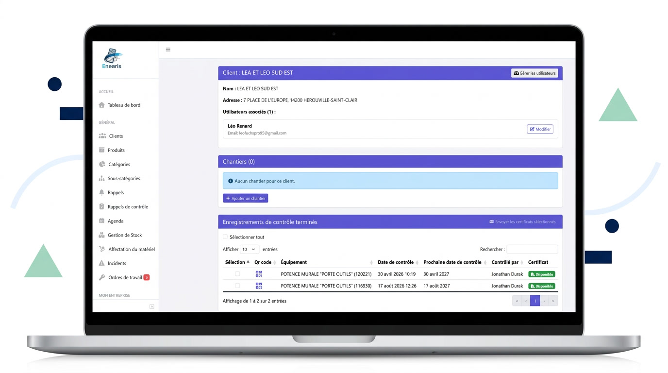 Interface Enearis de gestion et de suivi