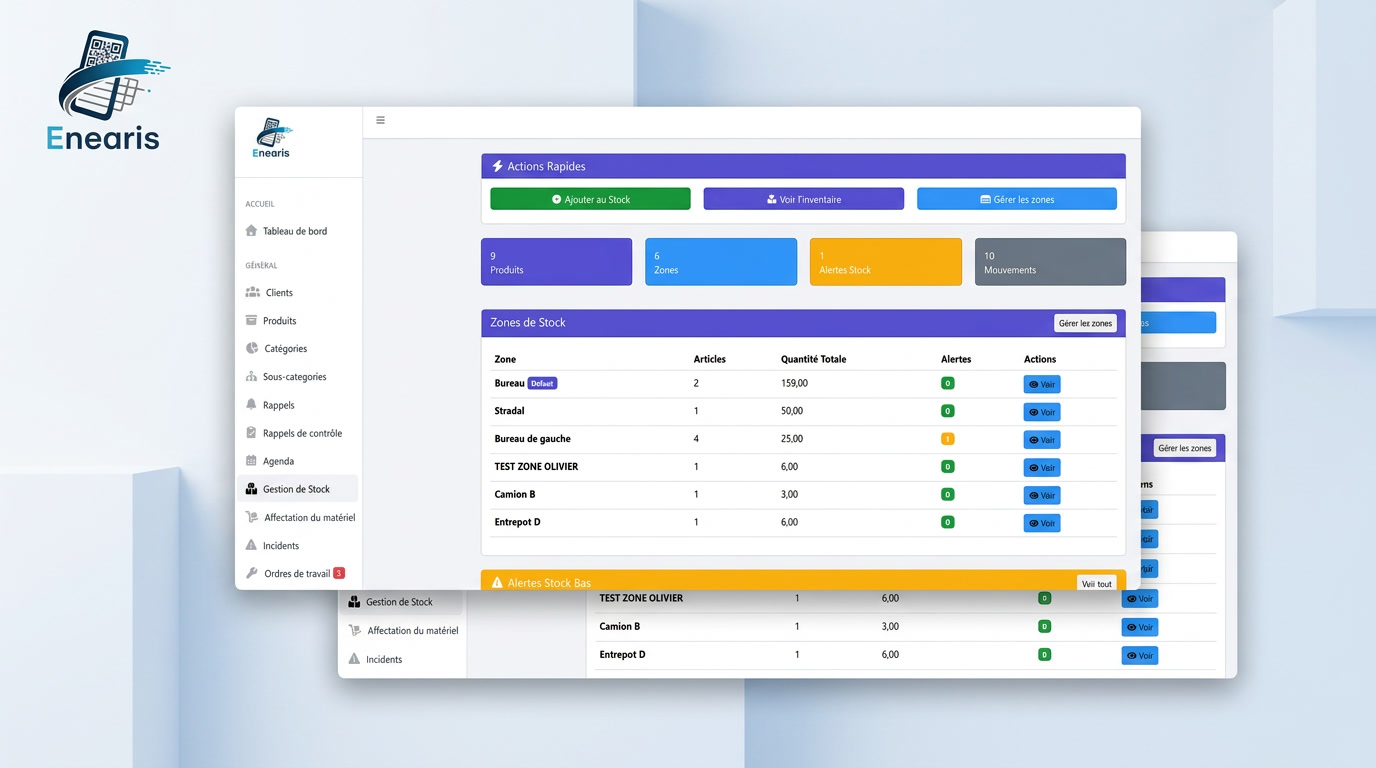 Interface Enearis pour la gestion des stocks de maintenance
