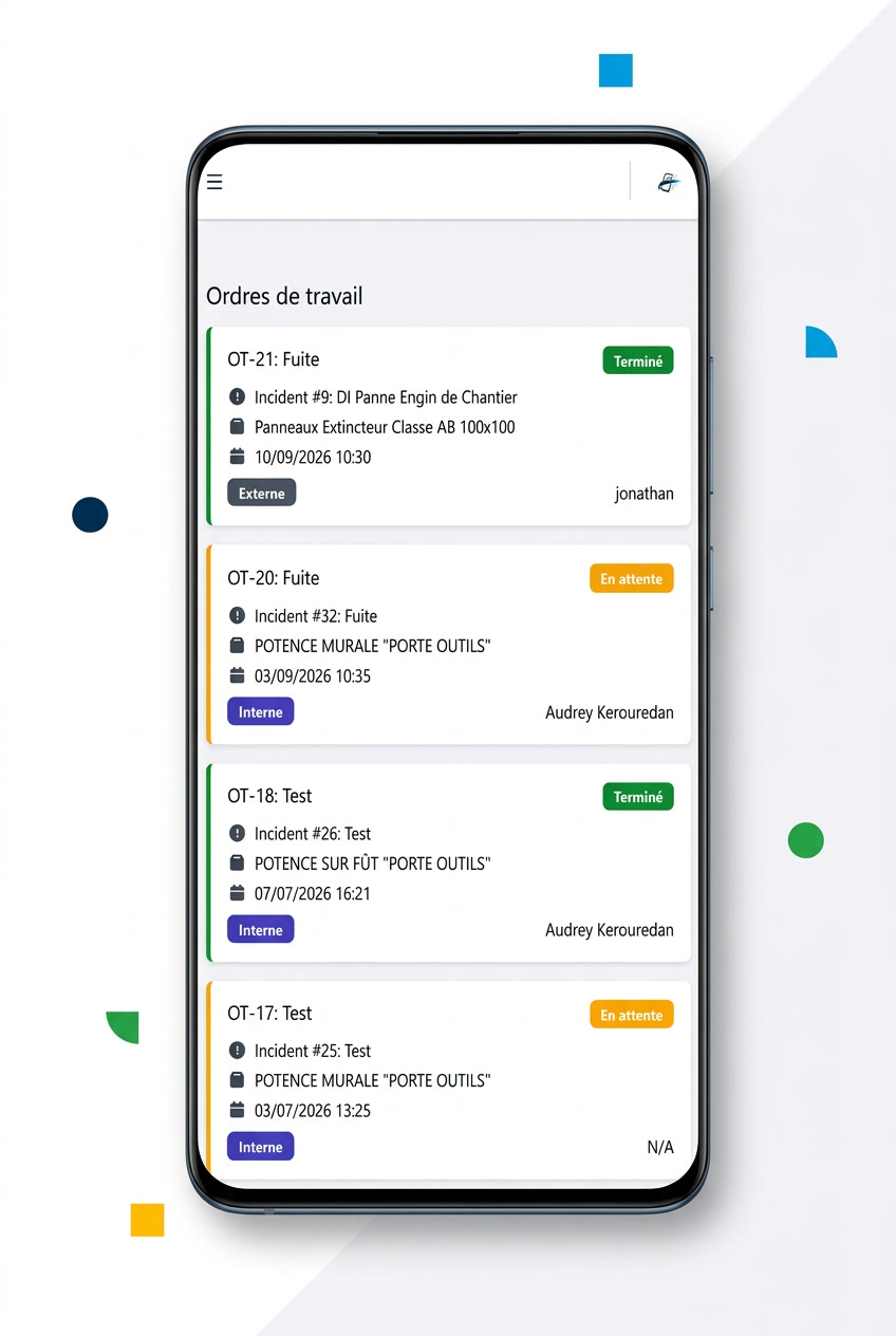 Interface mobile Enearis pour le suivi des interventions de maintenance